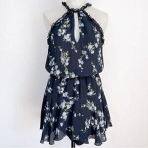 KARINA GRIMALDI BY REVOLVE 100% SILK FLORAL HALTER NECK SLEEVELESS DRESS…